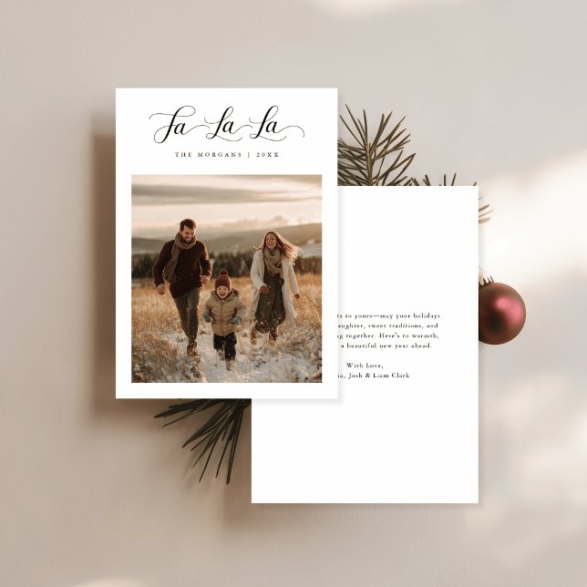 Minimalist Family Christmas Photo Fa La La Script Holiday Card (Creator Uploaded)