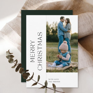 Minimalist Family Christmas Single Photo Green Holiday Card