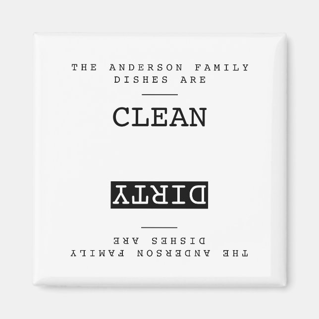 Minimalist Family Name Clean Dirty Dishwasher Magnet (Front)