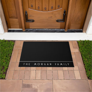 Minimalist Family Name Monogram Gold Black Doormat