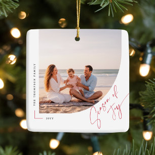 Minimalist Family Photo Keepsake Merry Christmas Ceramic Ornament