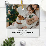 Minimalist Family Photo With Pets Christmas Ceramic Ornament<br><div class="desc">Celebrate the joyous holiday season with our Minimalist Family Photo With Pets Christmas Ceramic Ornament. This beautifully crafted ornament captures the essence of togetherness, featuring a customisable space to add your family's cherished photo alongside your beloved pets. With its sleek and minimalist design, it adds an elegant touch to any...</div>