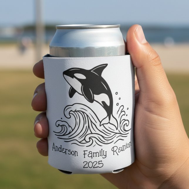 Minimalist Family Reunion Can Cooler (Minimalist Family Reunion can cooler with whale design)