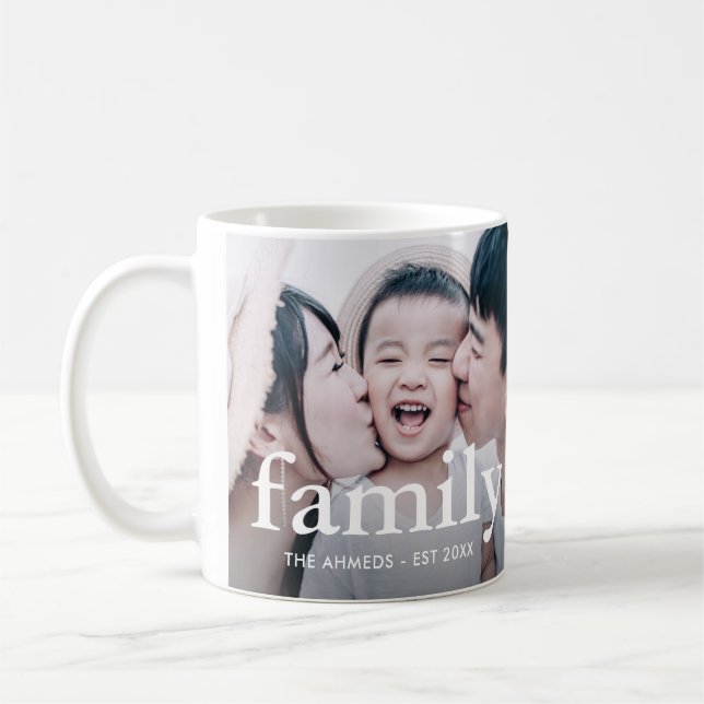 Minimalist Family Typography and Name Photo Coffee Mug (Left)