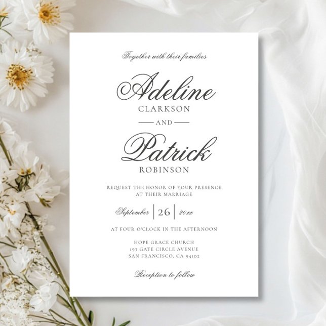 Minimalist Fancy Black Calligraphy Wording Wedding Invitation (Creator Uploaded)