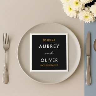 Minimalist Fancy Black Wedding Monogram Napkin