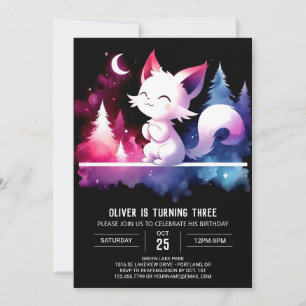 Minimalist Fantasy Cat Birthday Invitation
