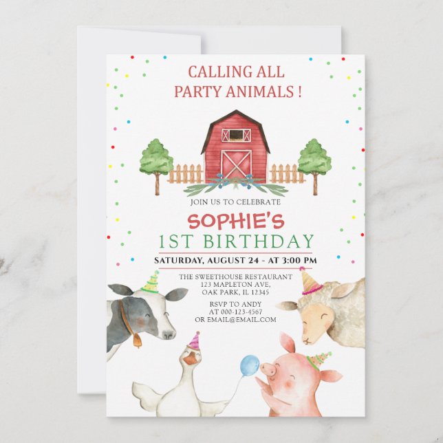Minimalist Farm Animals Barnyard Birthday Invitation (Front)