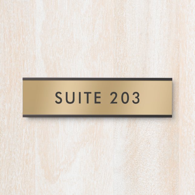 Minimalist Faux Gold Black Suite Number Door Sign (Front)