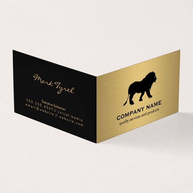 Minimalist Faux Gold Metallic / Lion Icon Business Card (Outside)