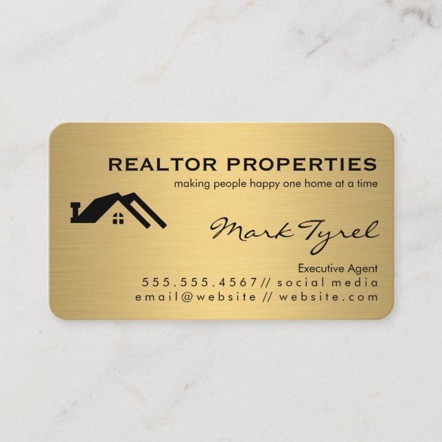 Minimalist Faux Gold Metallic / Real Estate Agent Business Card (Front)