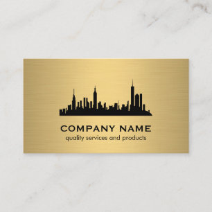 Minimalist Faux Gold Metallic Skyline Business Card