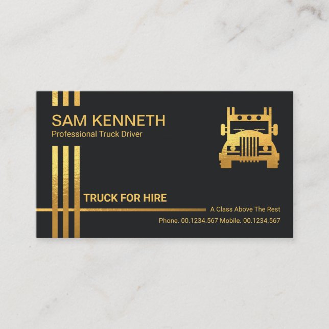 Minimalist Faux Gold Stripes Logistics Transport Business Card (Front)