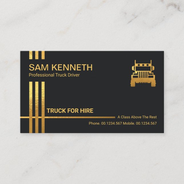 Minimalist Faux Gold Stripes Logistics Trucking Business Card (Front)