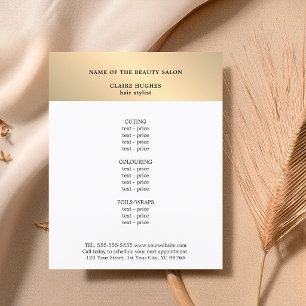 Minimalist Faux Gold White Beauty Salon Menu