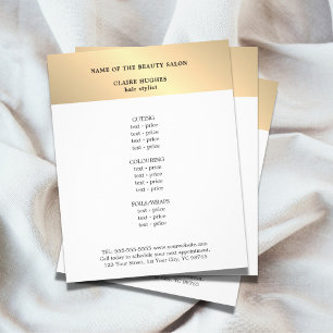 Minimalist Faux Gold White Beauty Salon Menu
