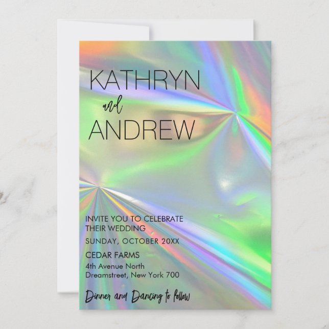 Minimalist Faux Holographic Wedding Invitation (Front)