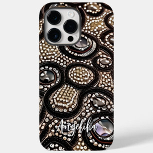 Minimalist Faux Leather Abstract with Custom Name Case-Mate iPhone 14 Pro Max Case