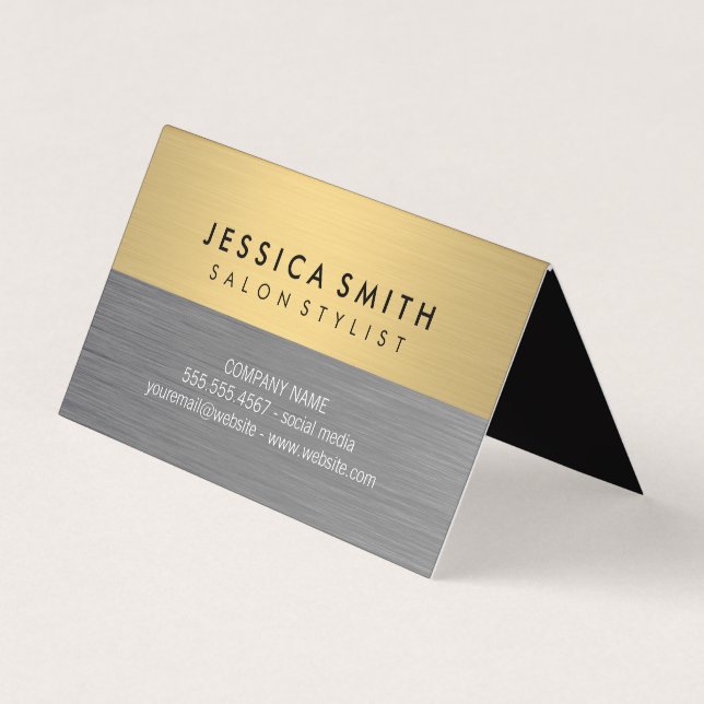 Minimalist Faux Metallic Gold Brushed Colour Block Business Card (Front)