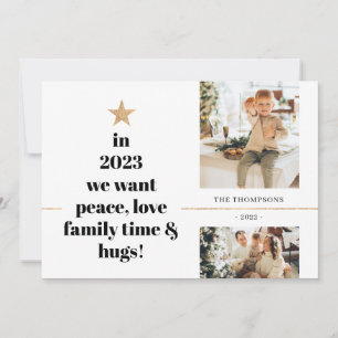 Minimalist Feace Love & Finally Hugs Multi Photo  Holiday Card