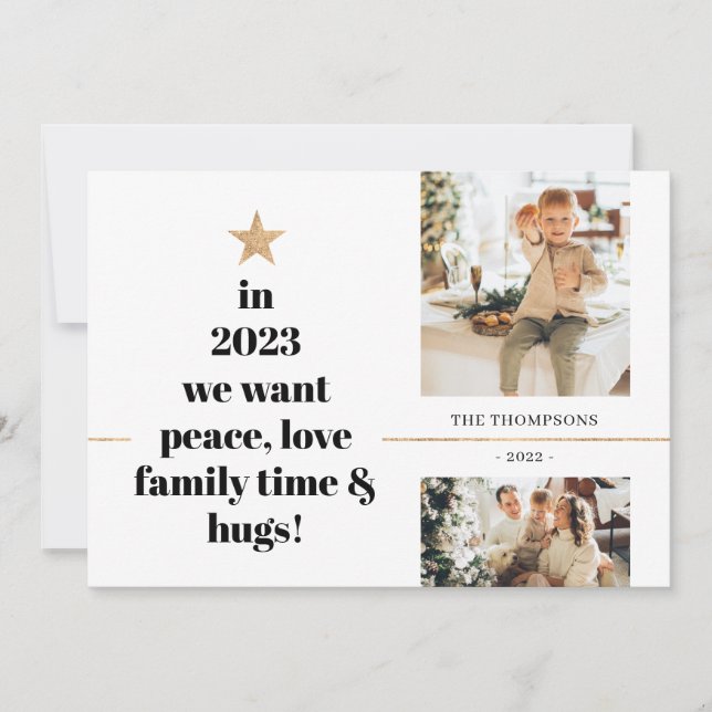 Minimalist Feace Love & Finally Hugs Multi Photo  Holiday Card (Front)