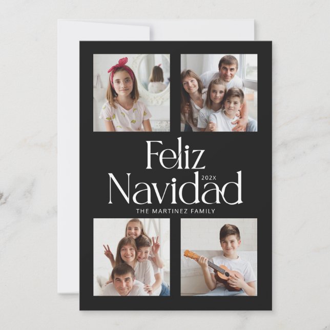 Minimalist Feliz Navidad Black White Card (Front)