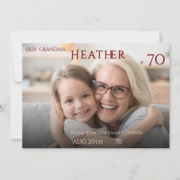 Minimalist Female Family Photo 70th Birthday  Invitation