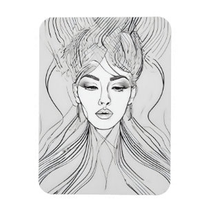 Minimalist Female Portrait Line Art Print Magnet