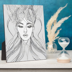 Minimalist Female Portrait Line Art Print Plaque