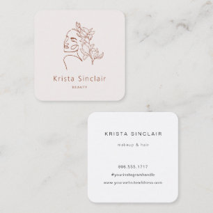 Minimalist Feminine Floral Line Art Logo Square Business Card