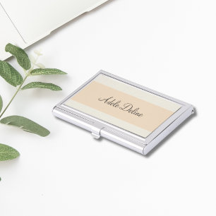 Minimalist Feminine Pale Pink Stripe Business Card Holder