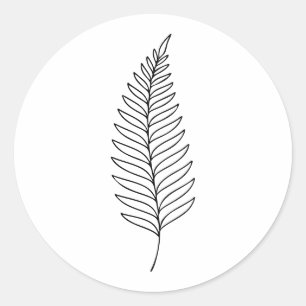 Minimalist Fern Leaf Botanical Line Art  Classic Round Sticker