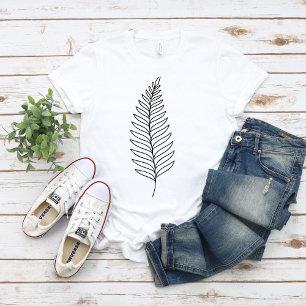 Minimalist Fern Leaf Botanical Line Art T-Shirt