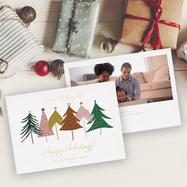 Minimalist Festive Christmas Trees Foil Holiday Card (Creator Uploaded)