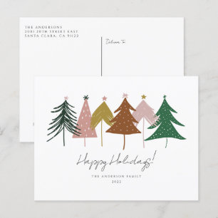 Minimalist Festive Christmas Trees  Holiday Postcard