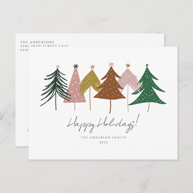 Minimalist Festive Christmas Trees  Holiday Postcard (Front/Back)