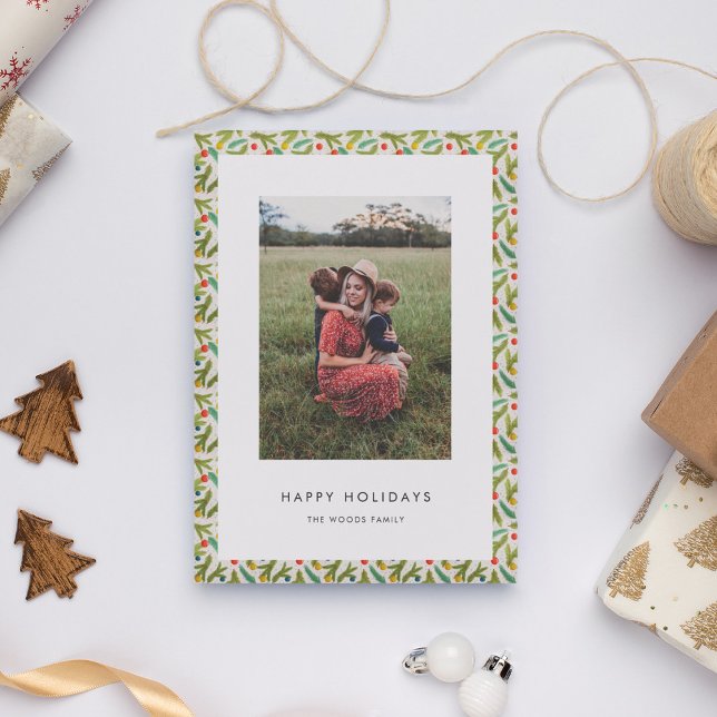 Minimalist Festive Happy Holidays Christmas Photo Holiday Card (Creator Uploaded)