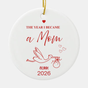Minimalist Festive Red The Year I Became A Mum Ceramic Tree Decoration