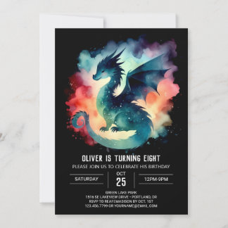 Minimalist Fiery Dragon Birthday Invitation