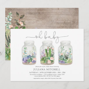 Minimalist Fiesta Terrarium Succulent Baby Shower Invitation