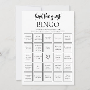 Minimalist Find The Guest Bridal Bingo Game Card