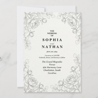 Minimalist Fine Line Floral Wedding Invitation