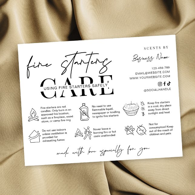 Minimalist Fire Starters Warning Instructions Card (minimalist fire starters safety instructions cards with icons )