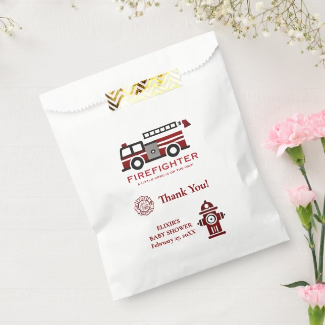 Minimalist Firefighter "Little Hero" Baby Shower Favour Bags (Sealed)