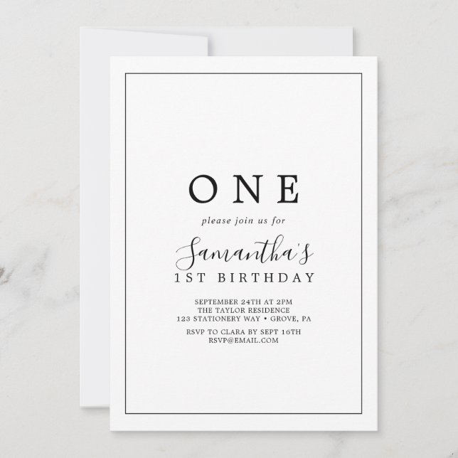 Minimalist First Birthday Party Invitation (Front)