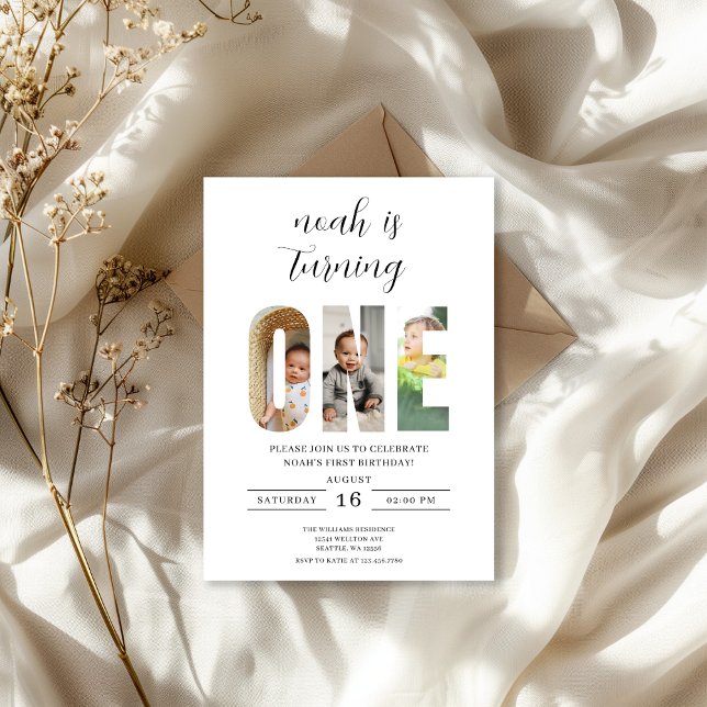 Minimalist First Birthday Photo Invitation (Creator Uploaded)