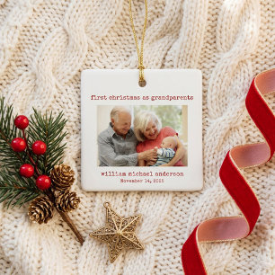 Minimalist First Christmas as Grandparents Photo Ceramic Ornament