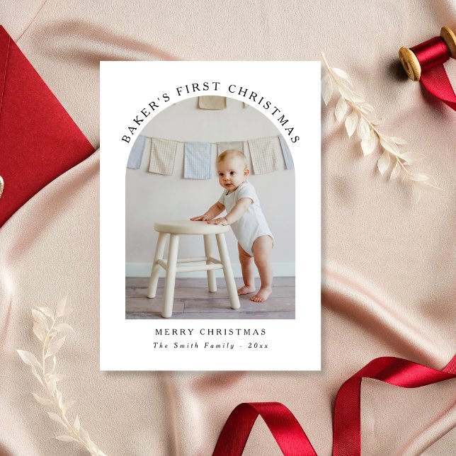Minimalist First Christmas Baby Arch Photo Card (Creator Uploaded)