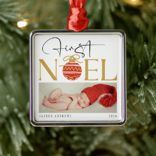 Minimalist First Christmas Baby Photo Metal Tree Decoration