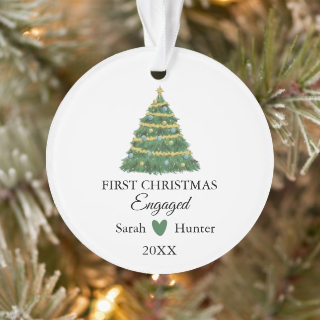 Minimalist First Christmas Engaged Photo Ornament (Tree)